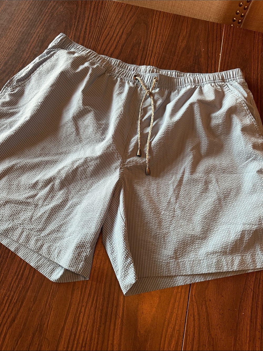 Fish Hippie Men's Light Blue striped Seersucker Swim Shorts